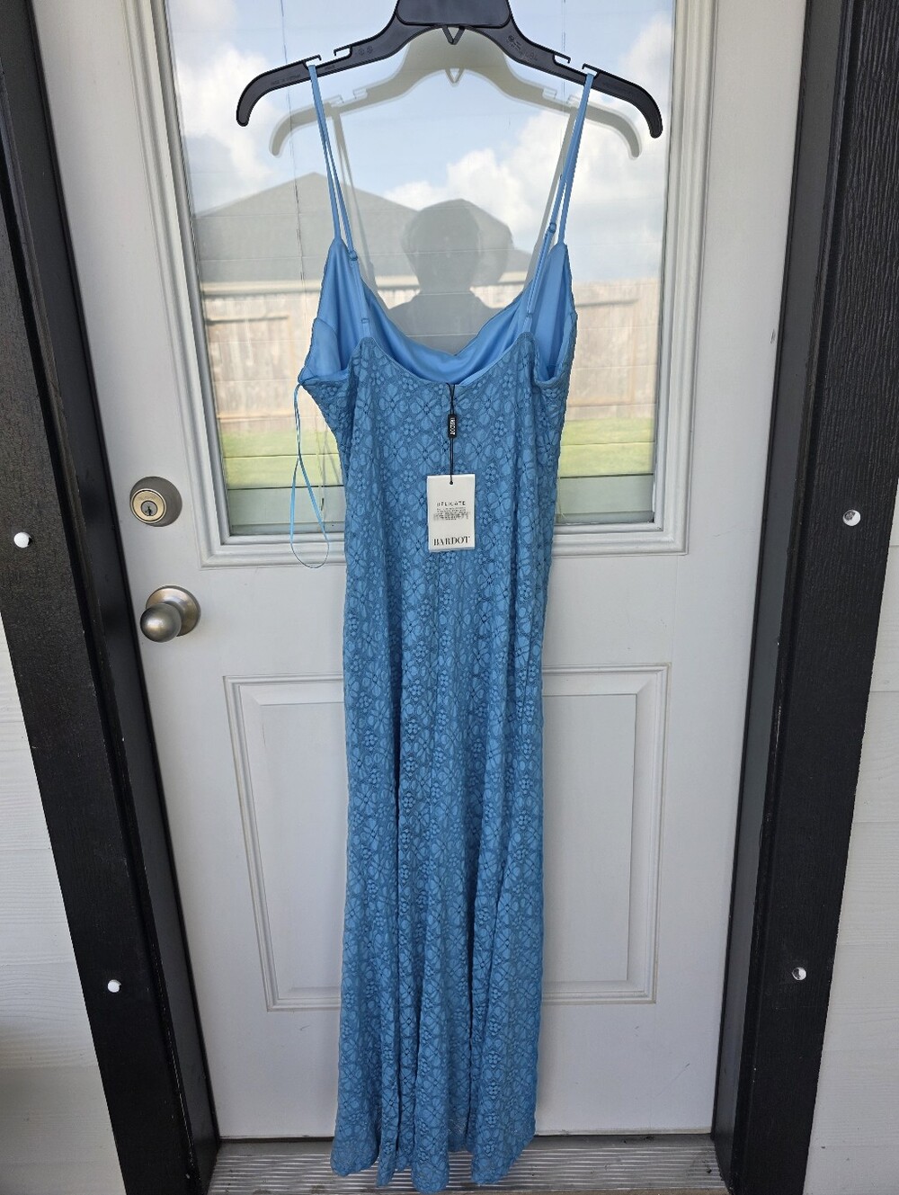 Bardot Blue Lace Slip Dress XXL Midi Spaghetti Strap Delicate Floral Party NWT - Picture 10 of 11